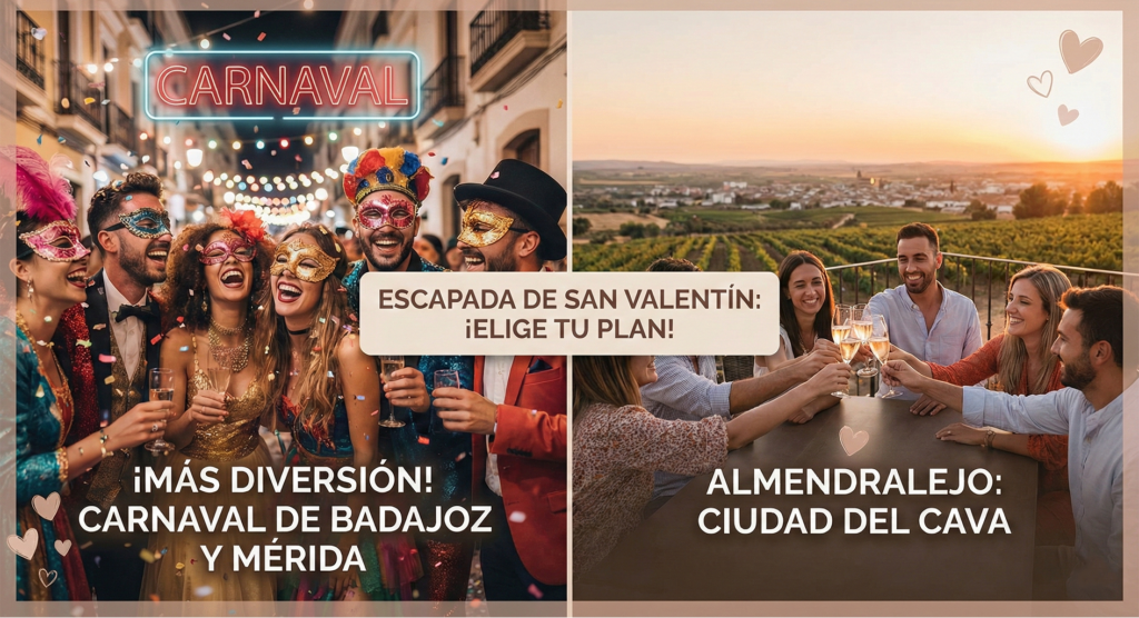 Carnaval Badajoz, Mérida, Almendralejo, San Valentín